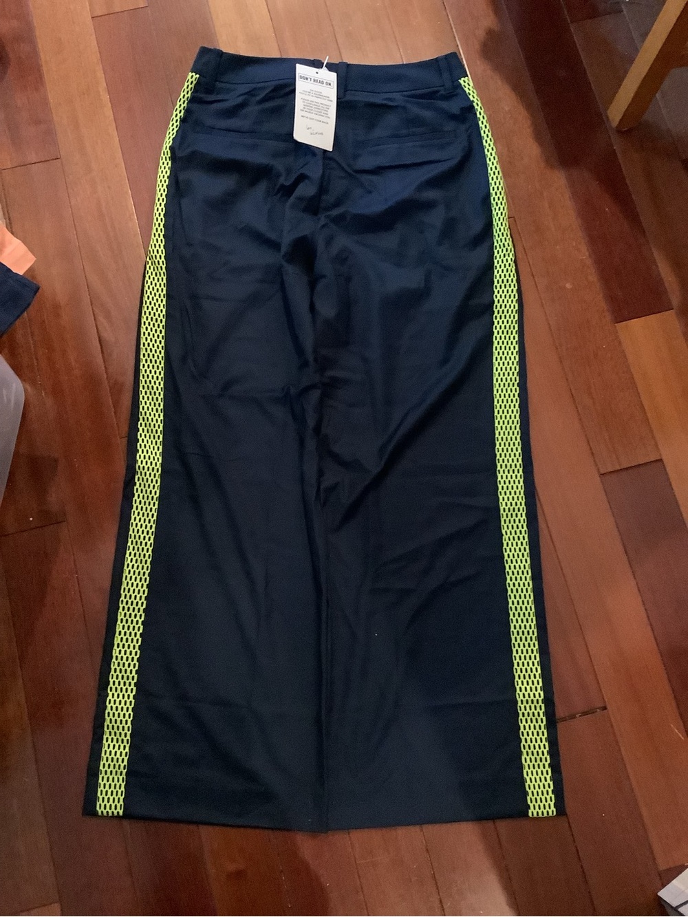 Wildfang Black wide leg trousers with Neon Lime Side Panels size 4 Brand New